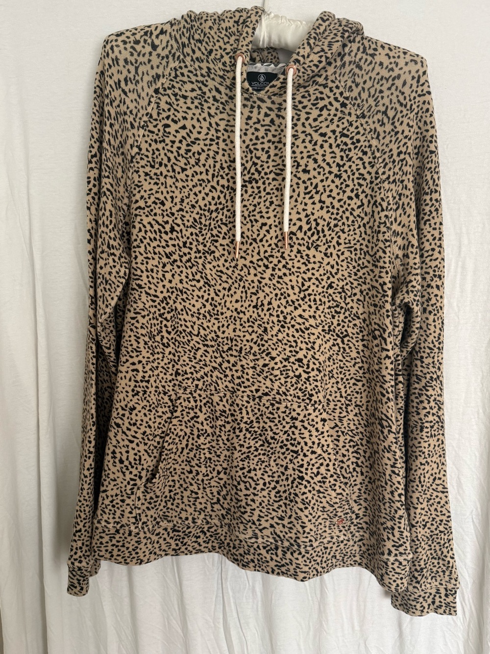 Volcom Hooded Sweater in Tan Leopard Print